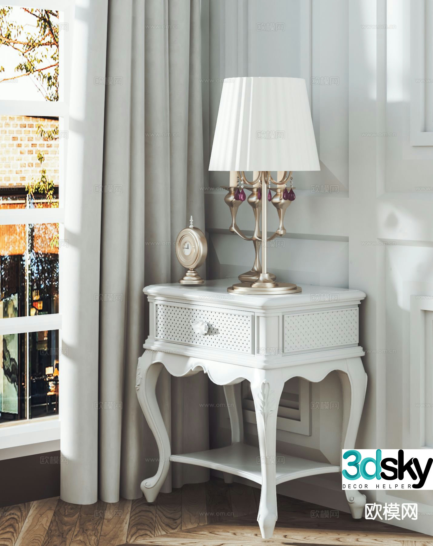European style bedside table 3d model