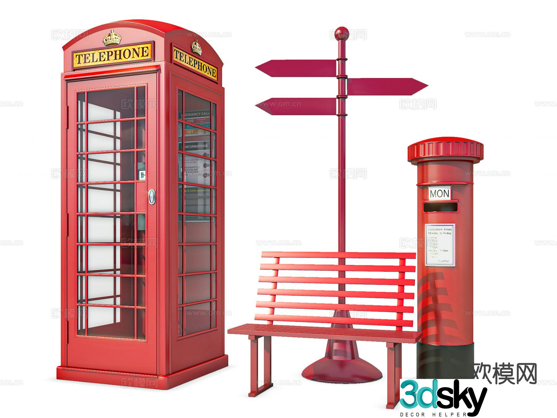 Public telephone booth mailbox 3d model
