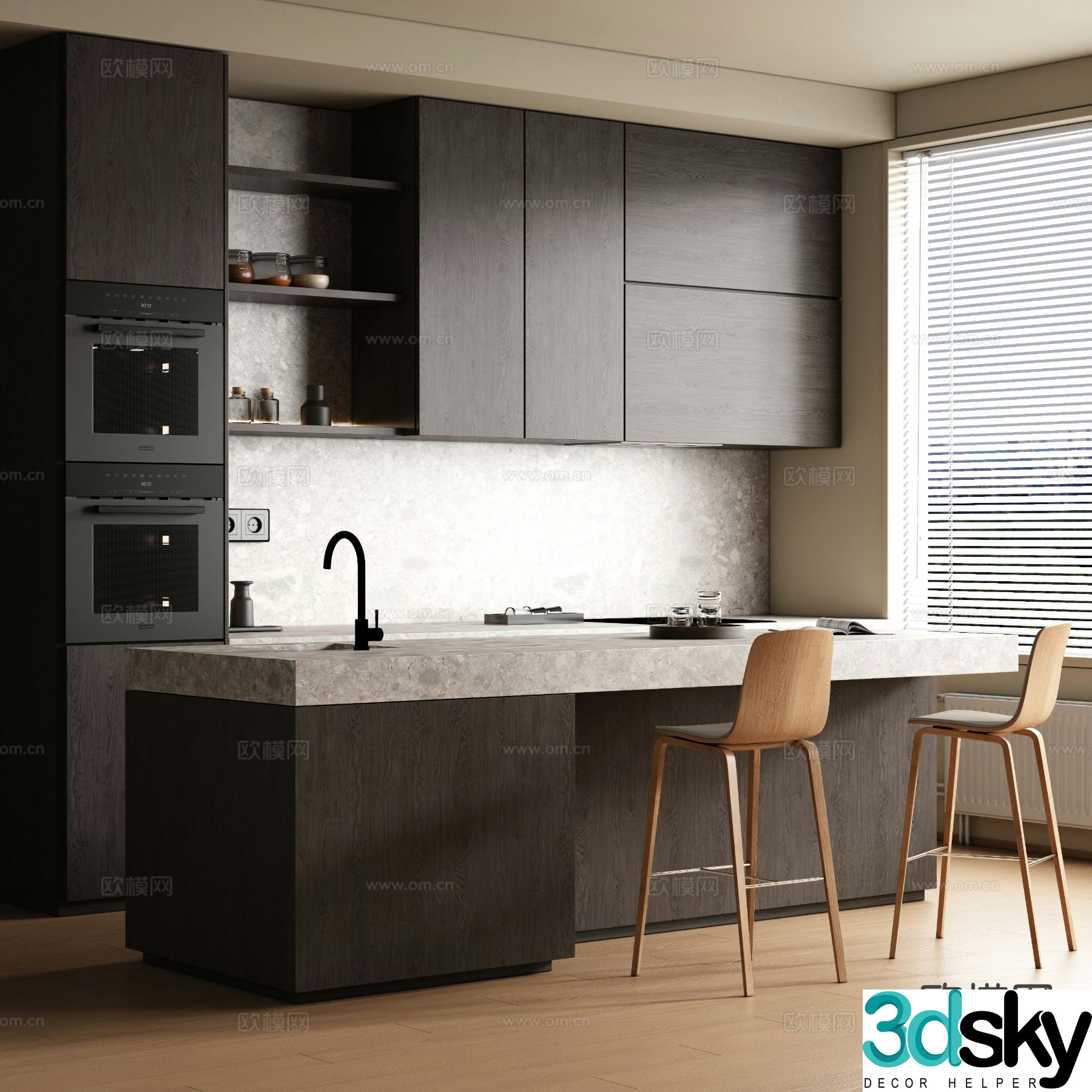 Open kitchen island bar 3D model