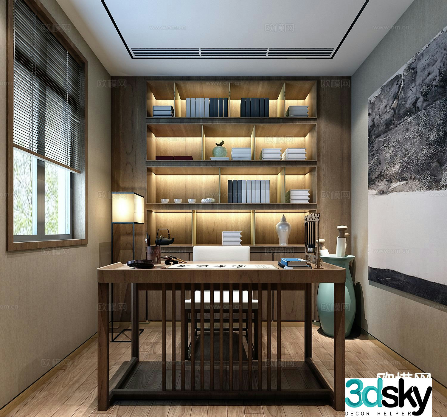 New Chinese style study 3D model