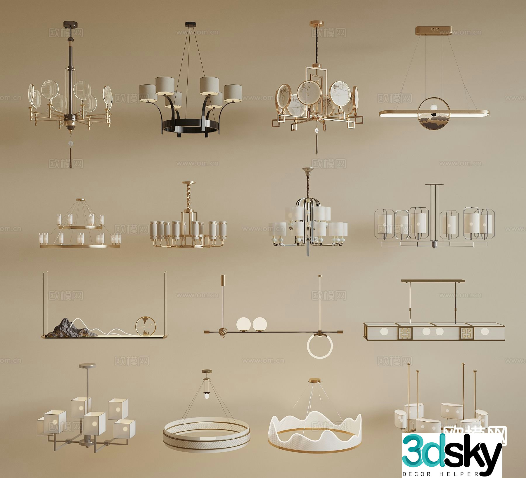 New Chinese style chandelier multi-head chandelier mountain chandelier 3d model