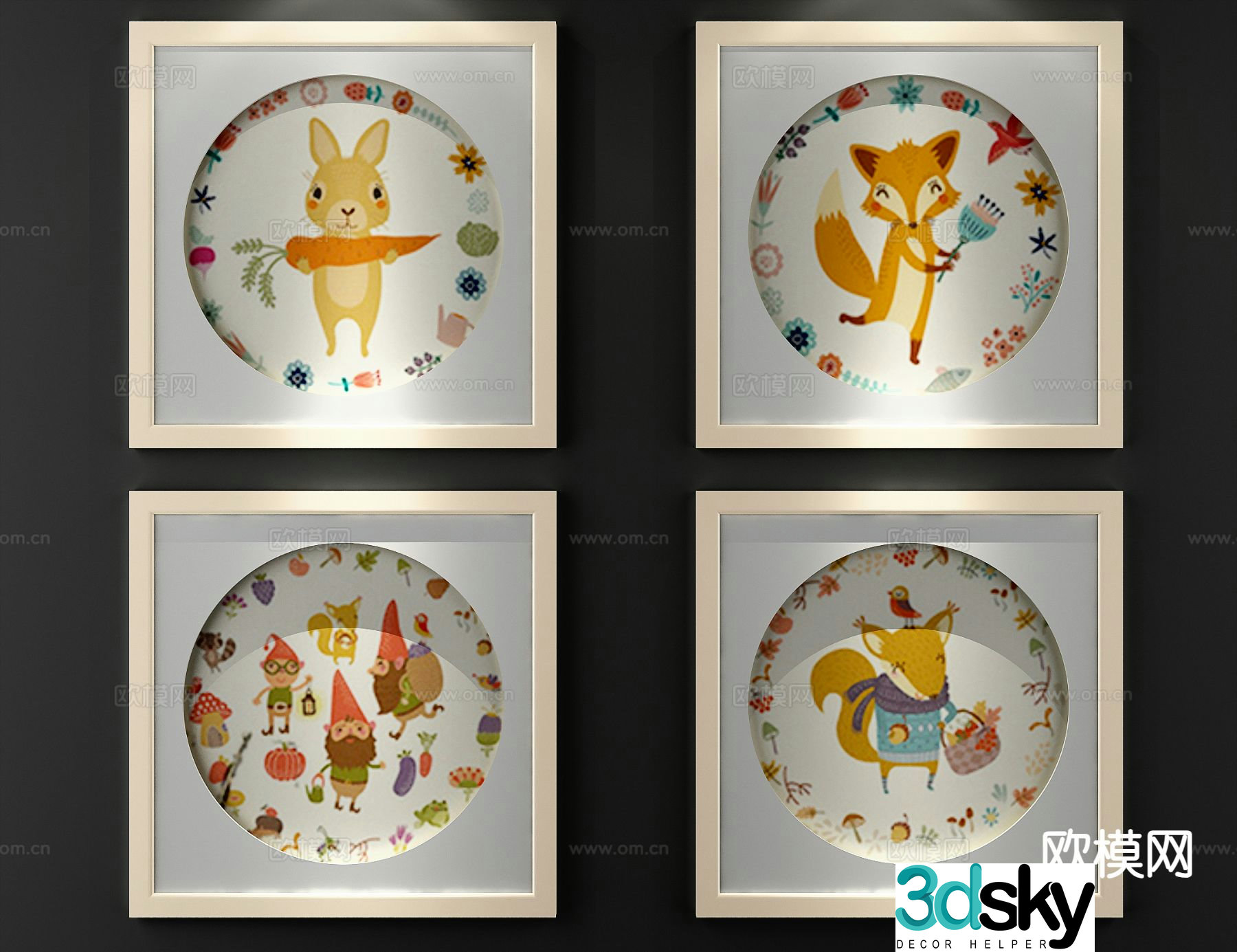 Nordic cartoon decorative painting 3d model