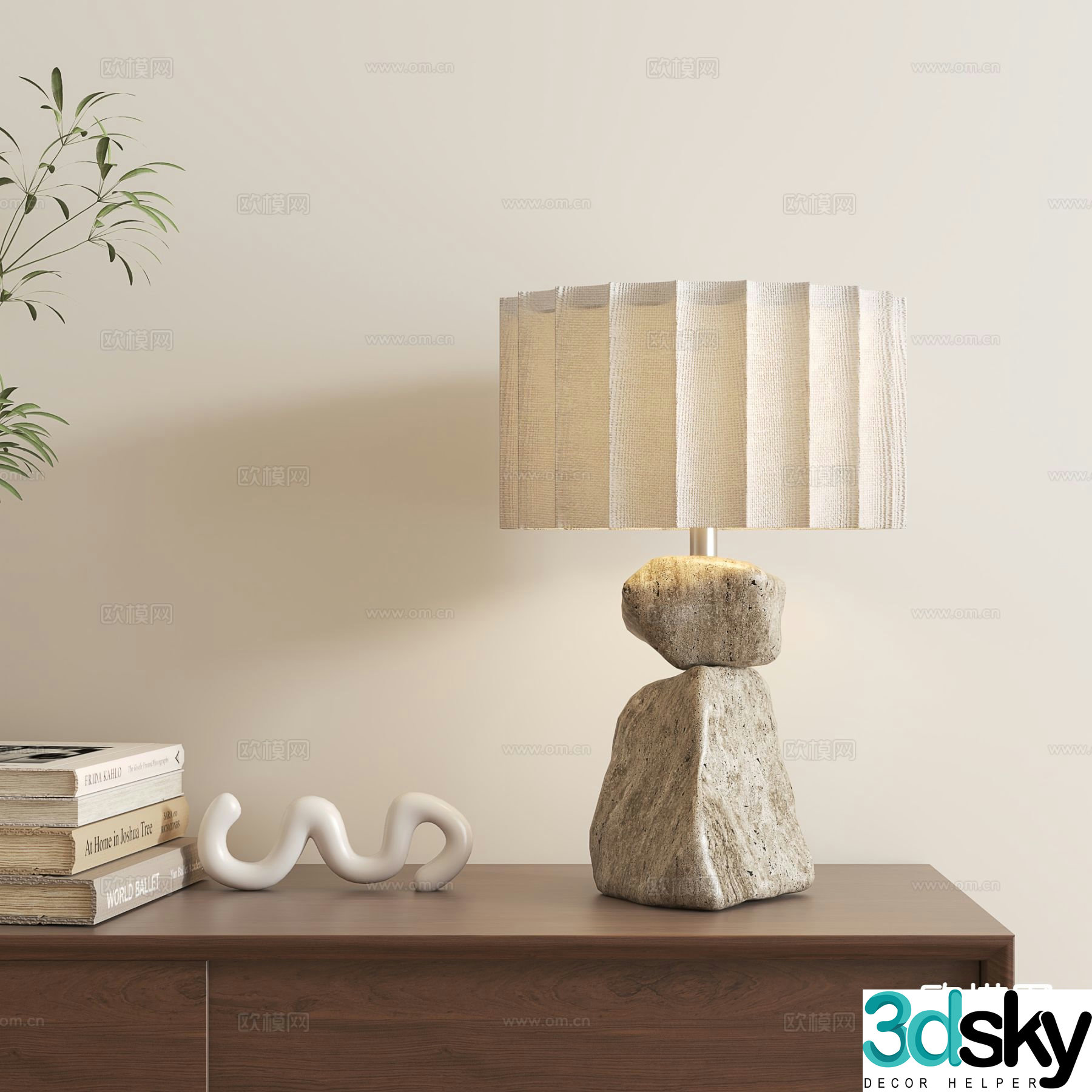 Wabi-sabi style stone desk lamp 3d model