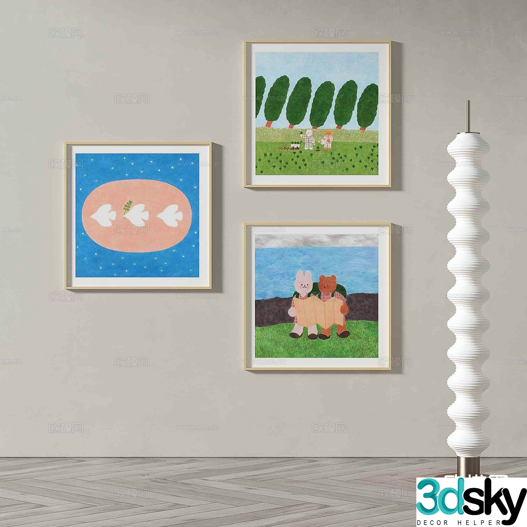 Modern art painting cartoon painting decorative painting 3d model