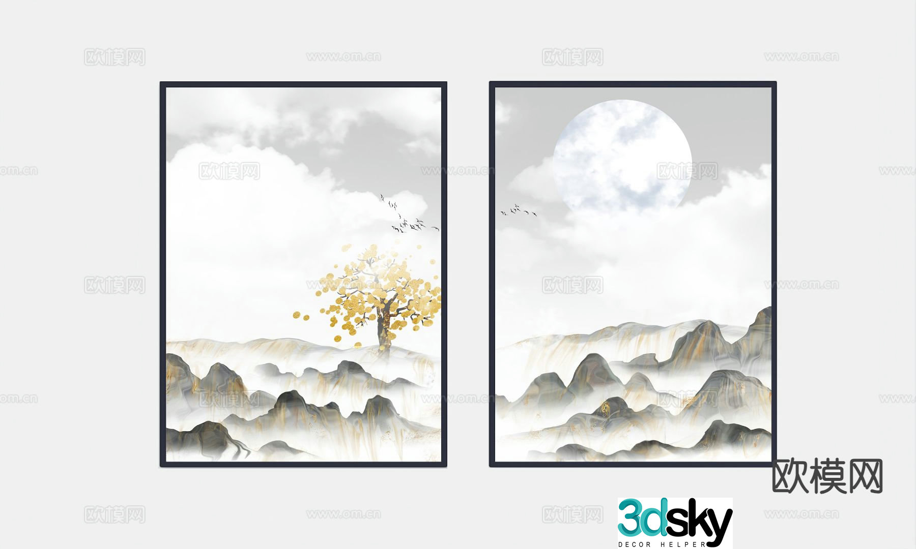 New Chinese style landscape painting decorative painting 3D model