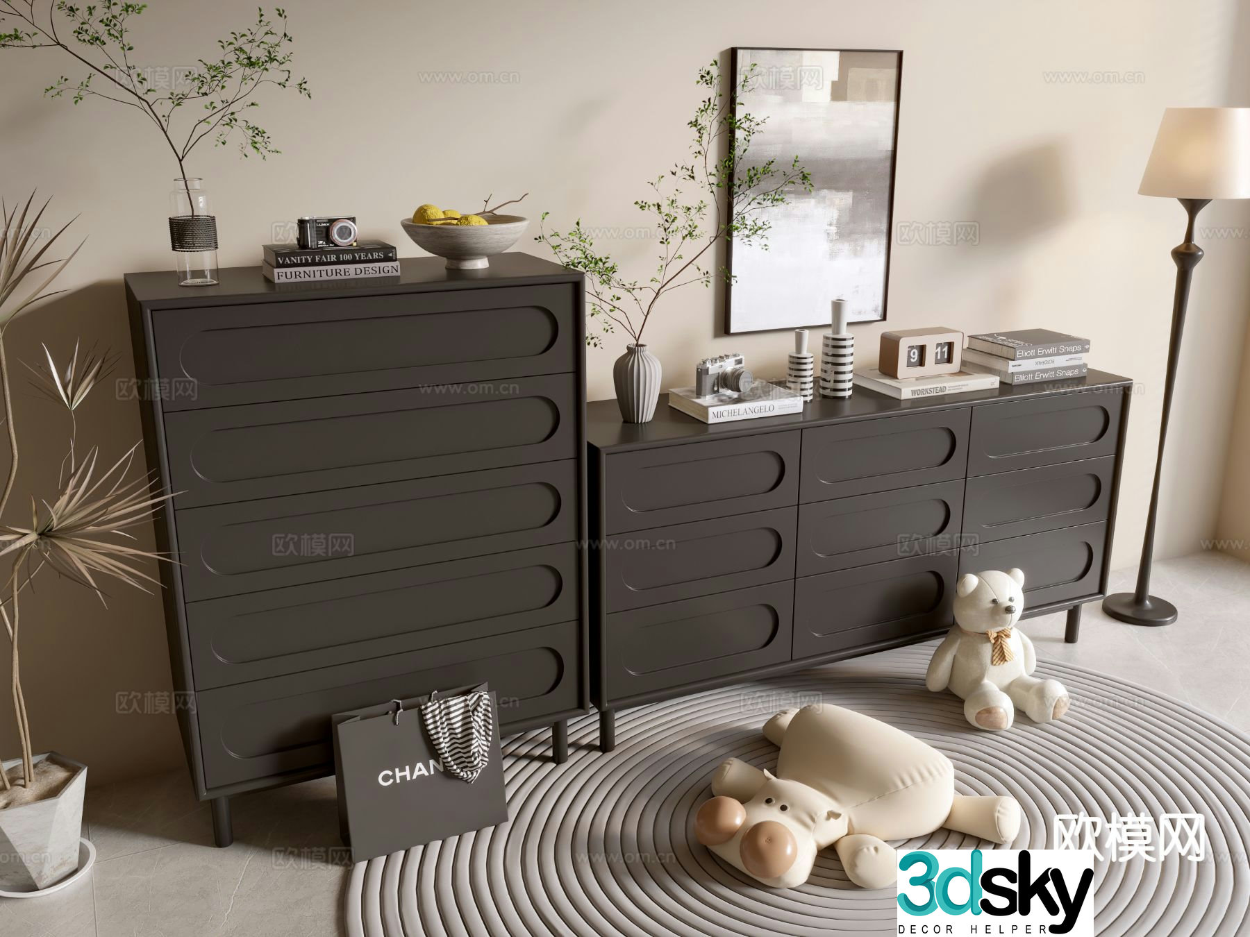 Modern black cabinet entrance cabinet 3d model