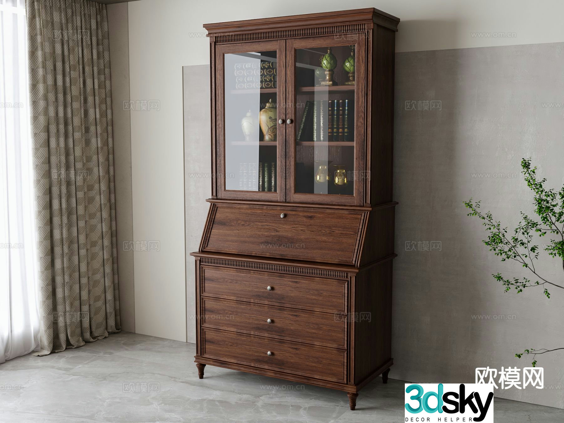 American bookcase 3d model