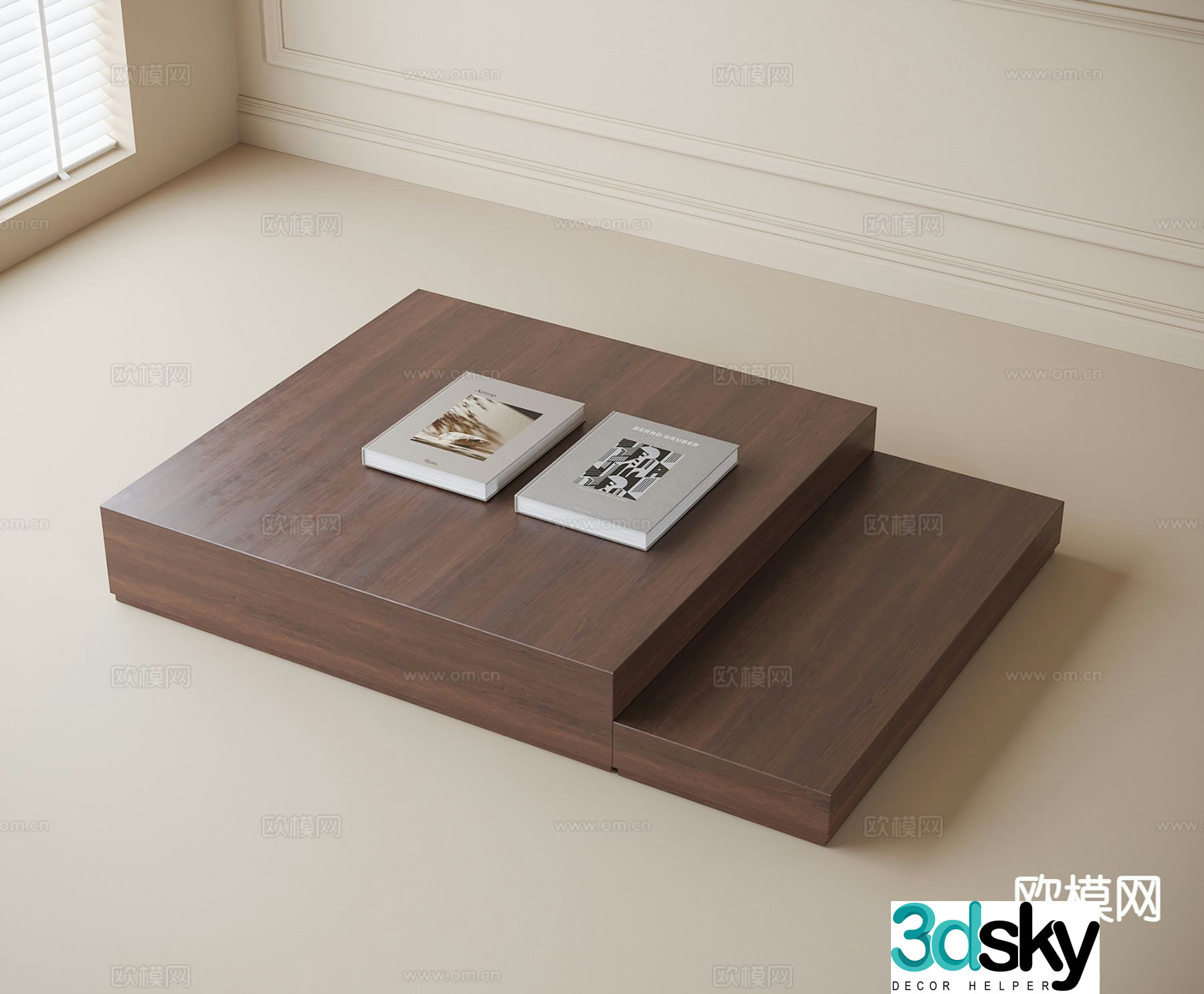 Modern solid wood coffee table square coffee table 3d model