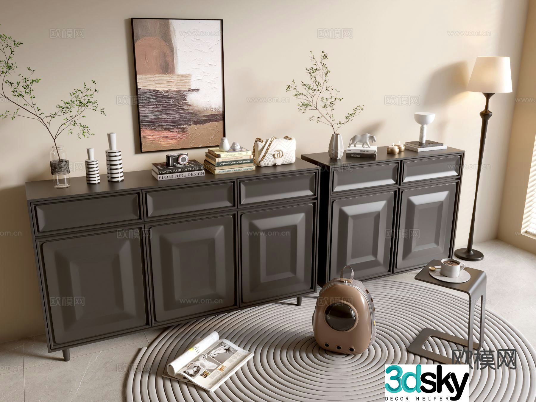 Modern black cabinet shoe cabinet entrance cabinet 3D model