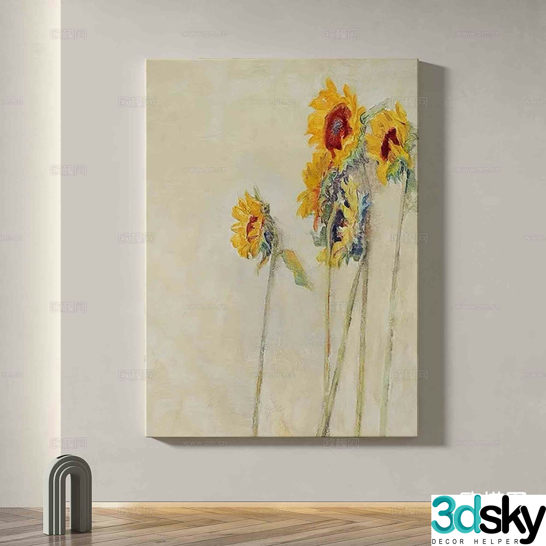 Modern minimalist painting oil painting decorative painting sunflower oil painting 3d model