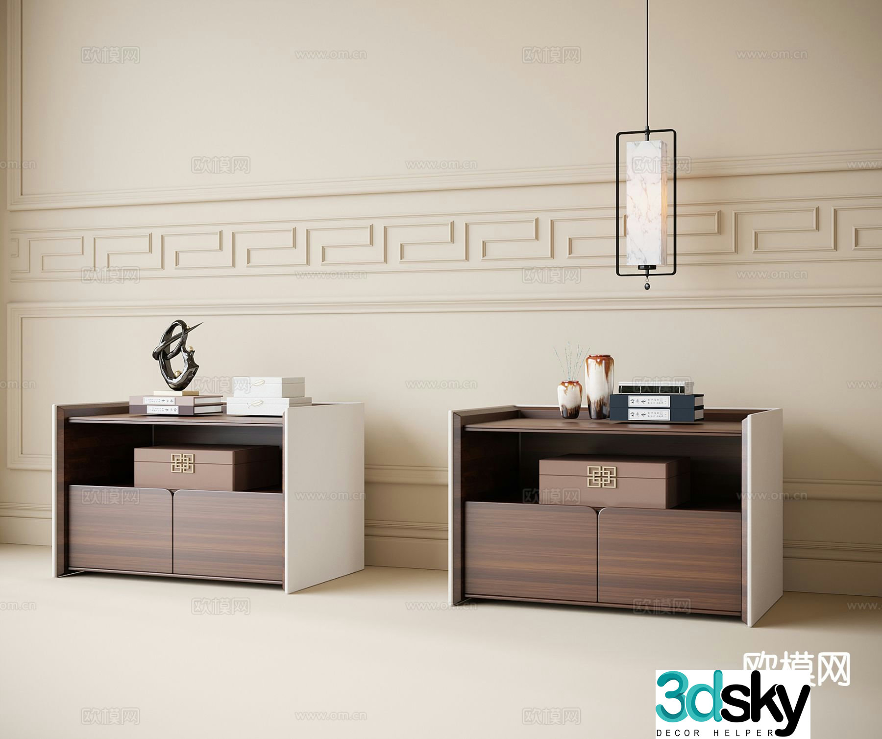 New Chinese style bedside table bedside chandelier 3d model