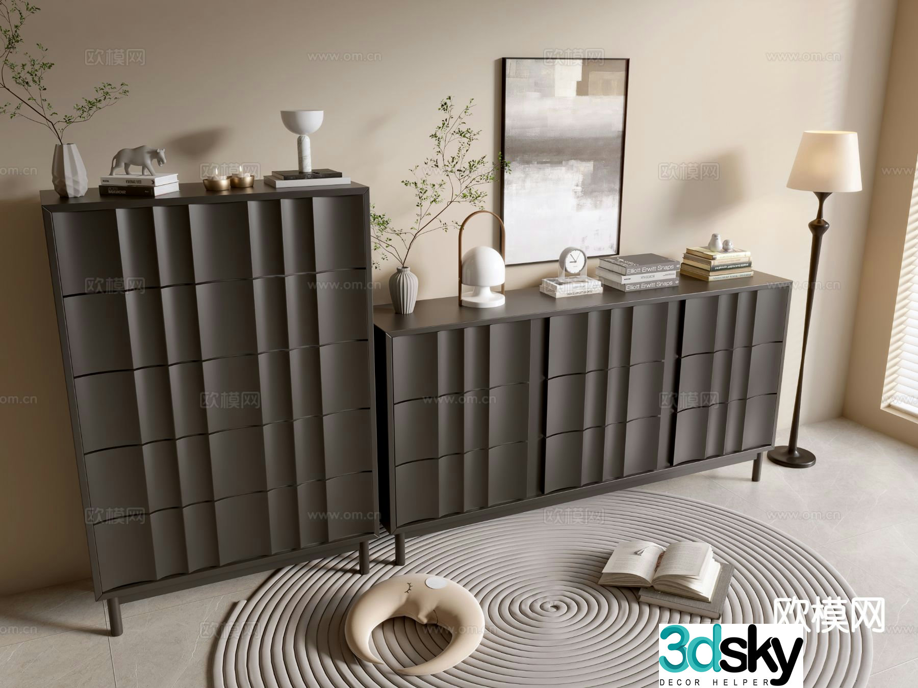 Modern black cabinet entrance cabinet 3d model