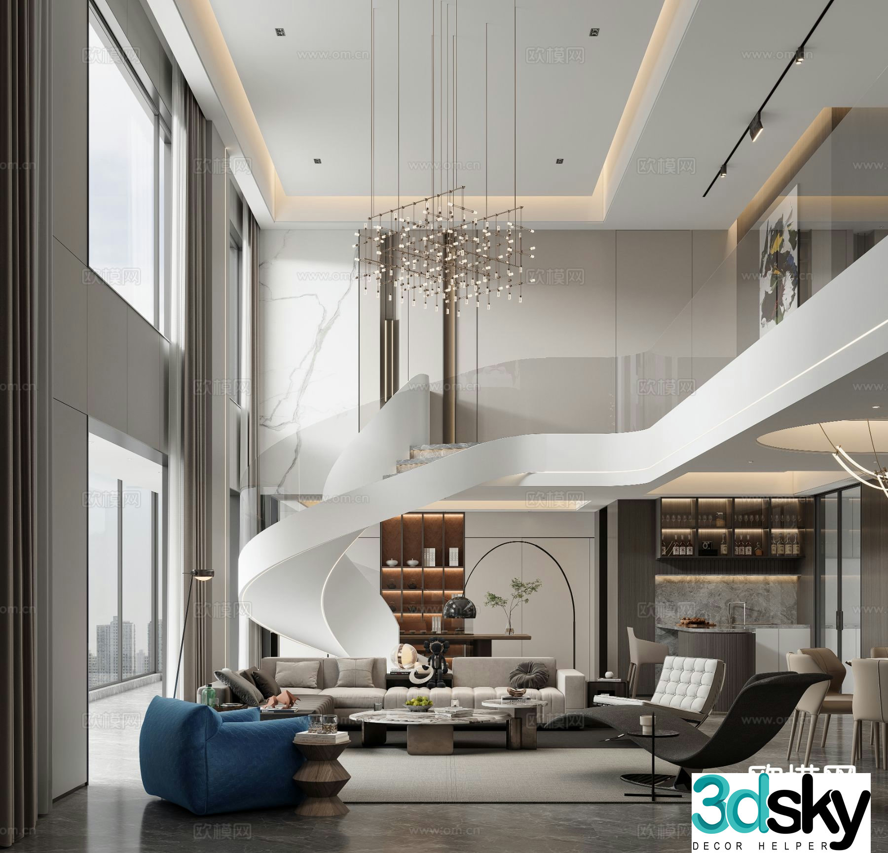 Modern empty living room 3d model of villa living room