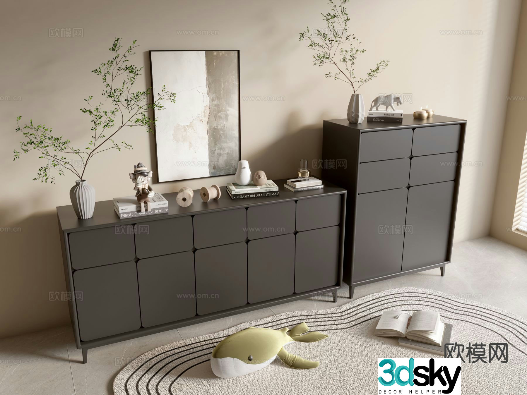 Modern black cabinet drawer cabinet entrance cabinet 3d model