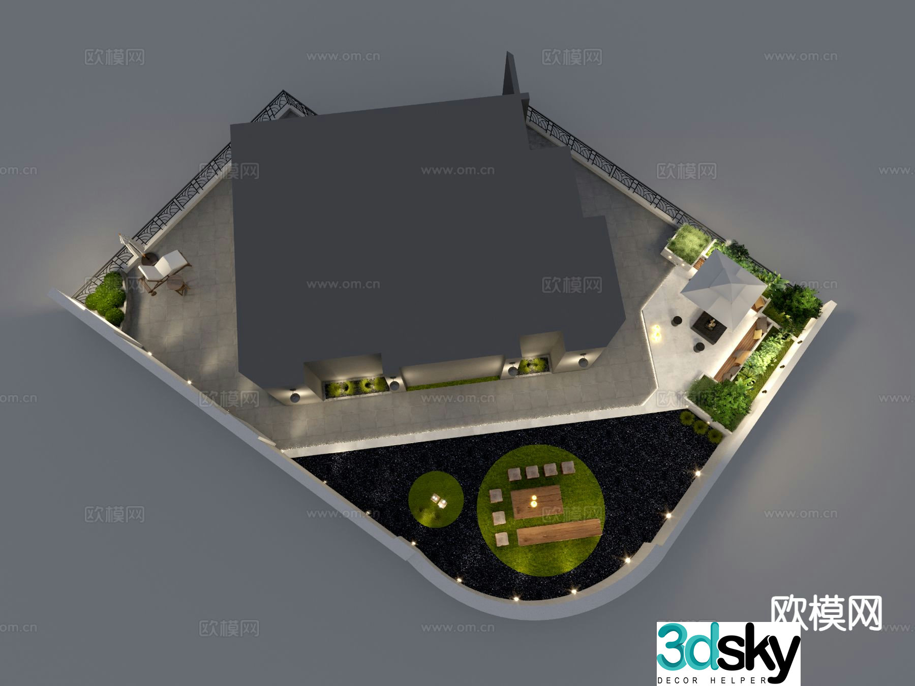 Roof Garden Balcony Garden Outdoor Courtyard Aerial View 3D Model