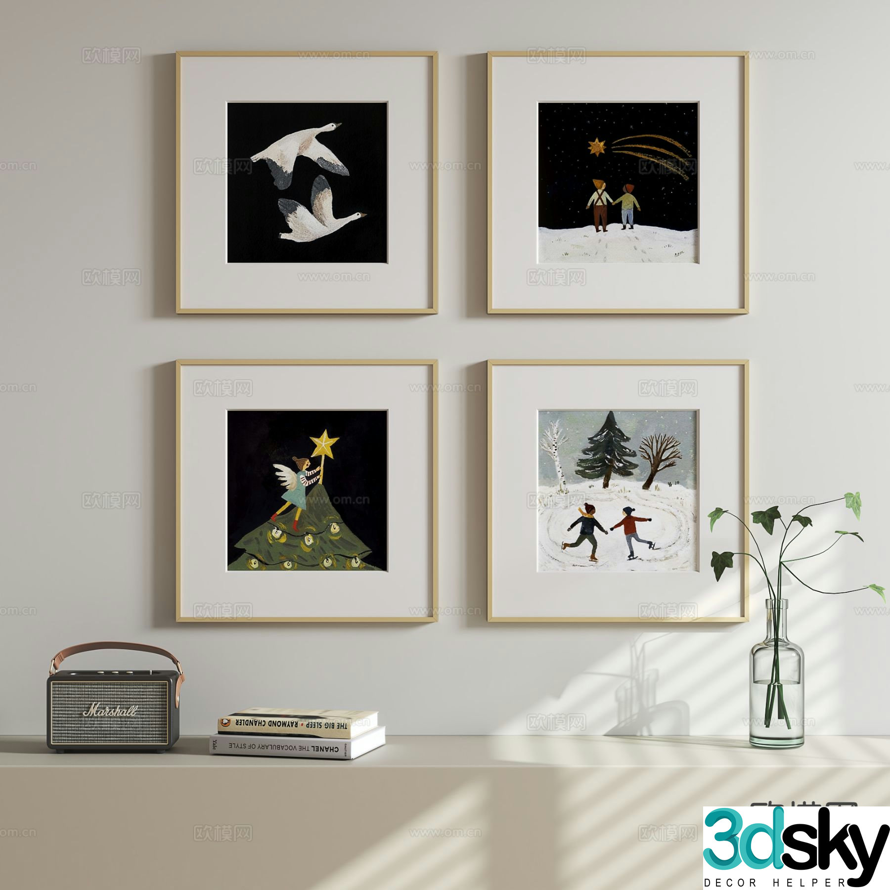 Nordic cartoon hanging painting combination painting character painting cartoon painting 3D model