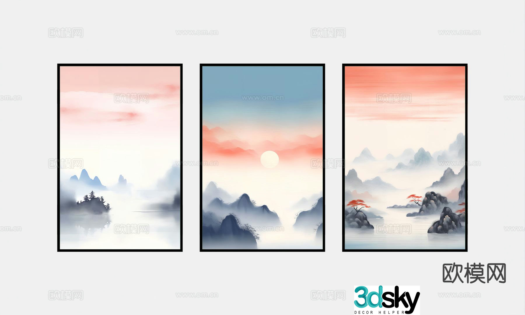 New Chinese style landscape painting decorative painting 3D model