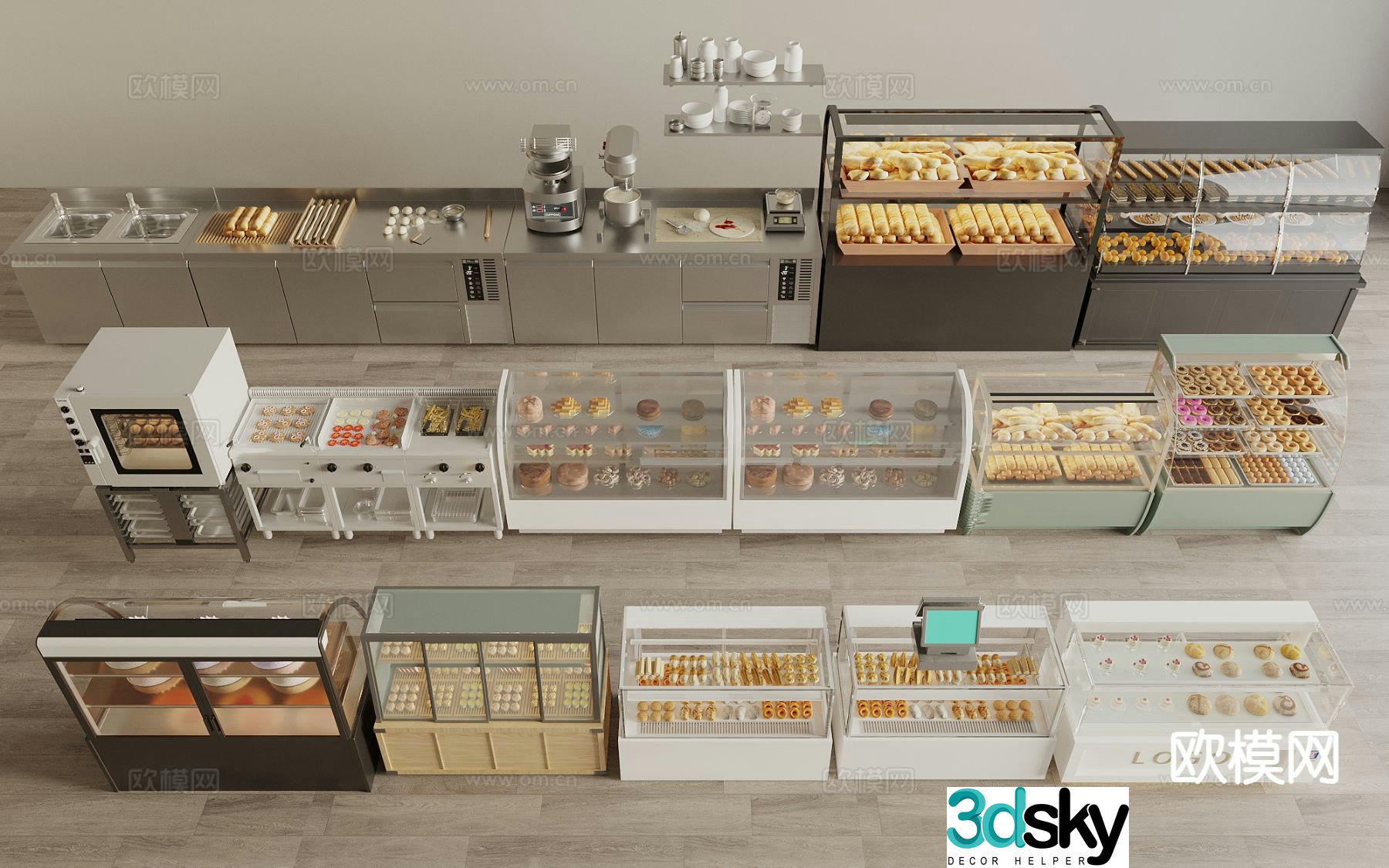 Bread display rack bakery cabinet refrigerated container 3d model