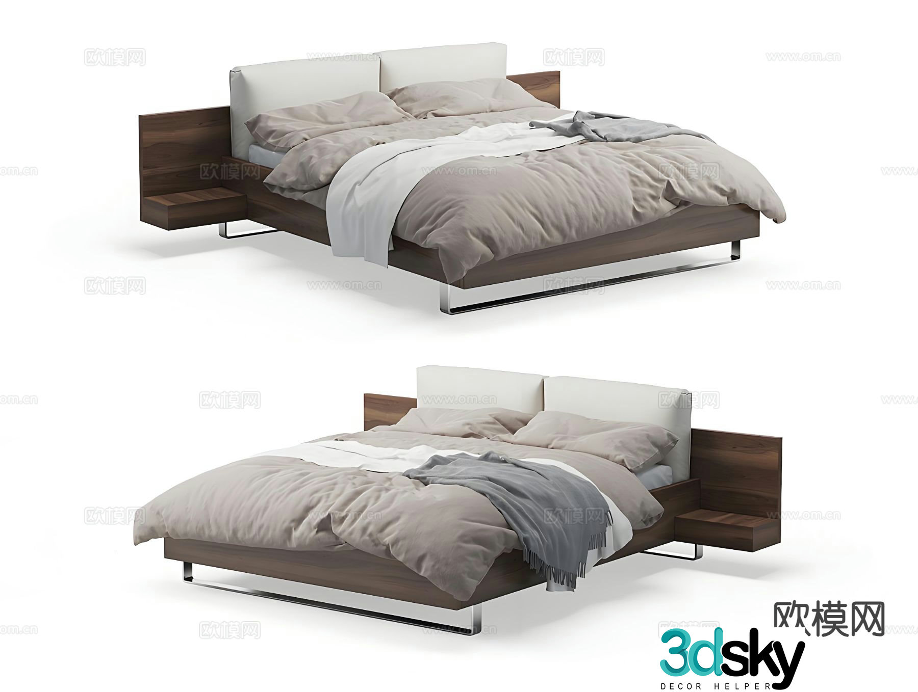 Upholstered double bed bedside table 3d model