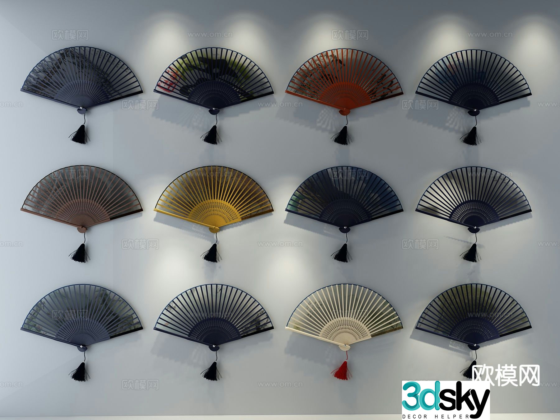 New Chinese style fan hanging fan hanging decoration 3d model