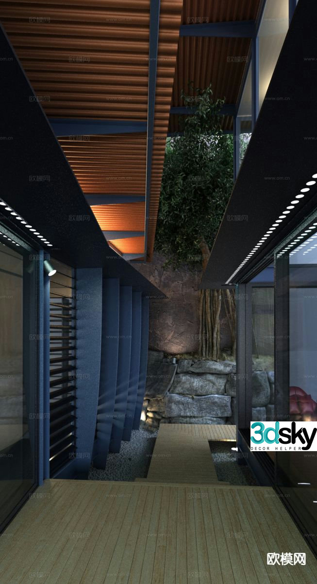 Japanese villa courtyard corridor aisle 3D model