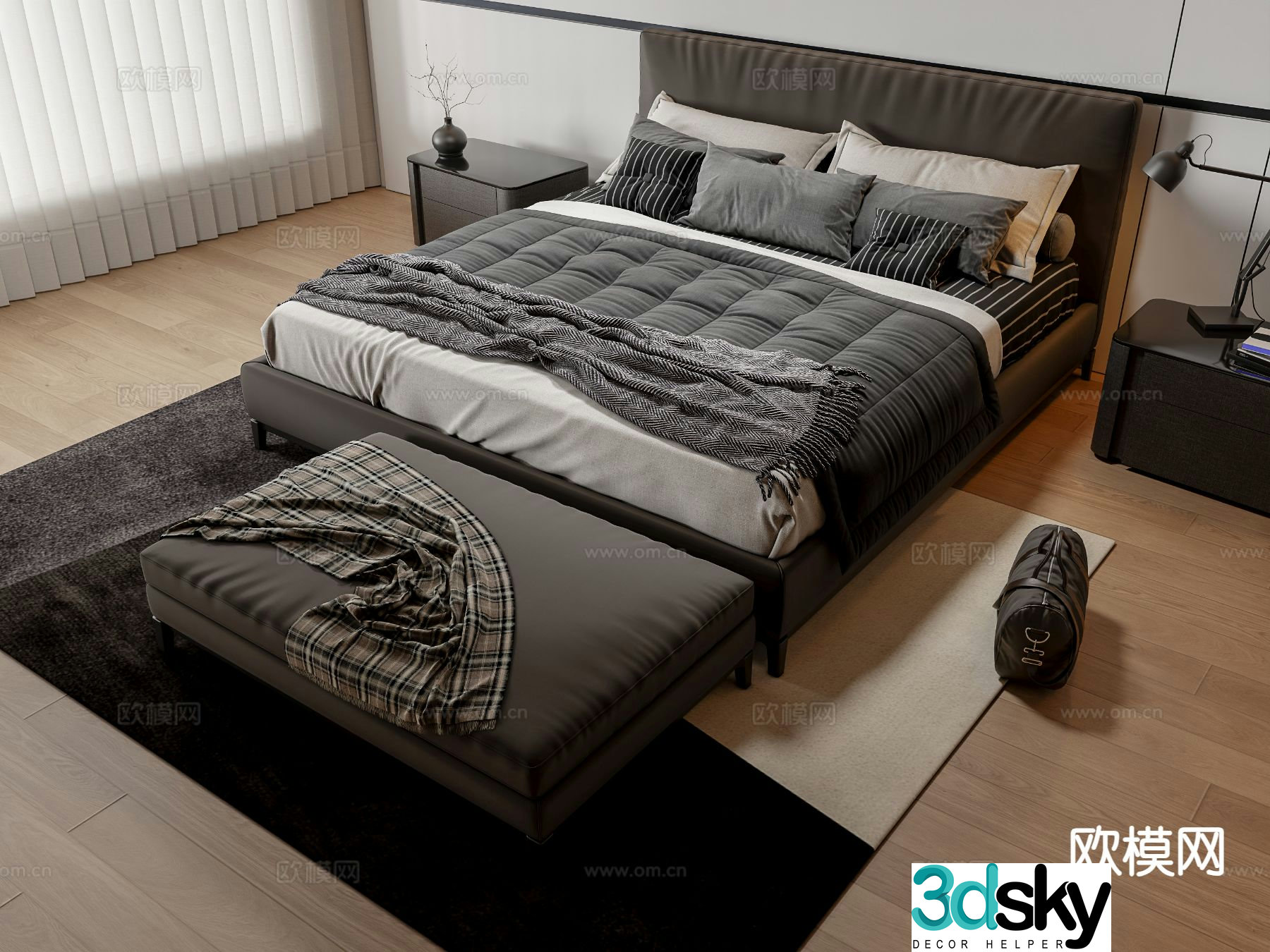 Modern double bed 3d model