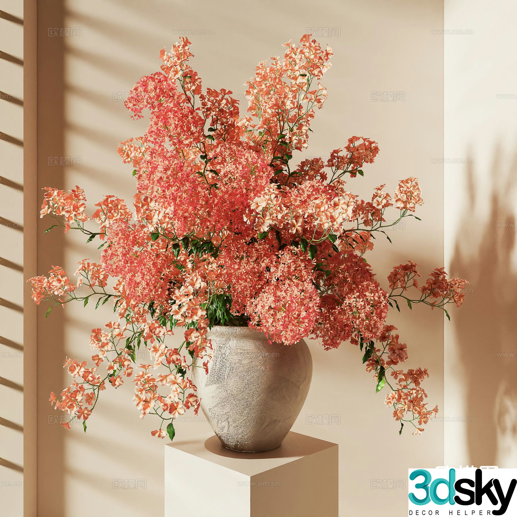 Wabi-sabi vase flowers clay pot floral 3d model
