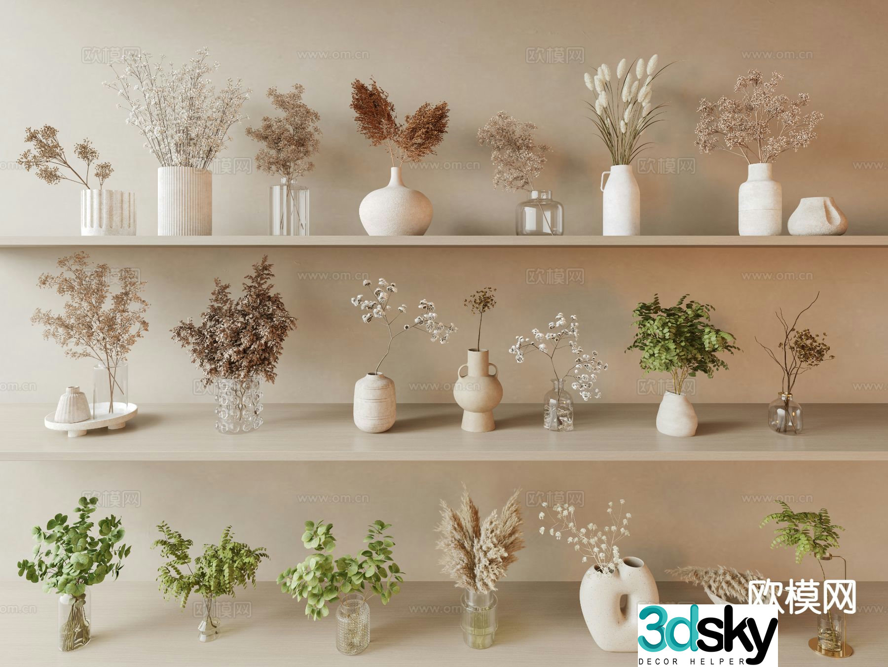 wabi-sabi vase floral arrangement flower arrangement 3d model