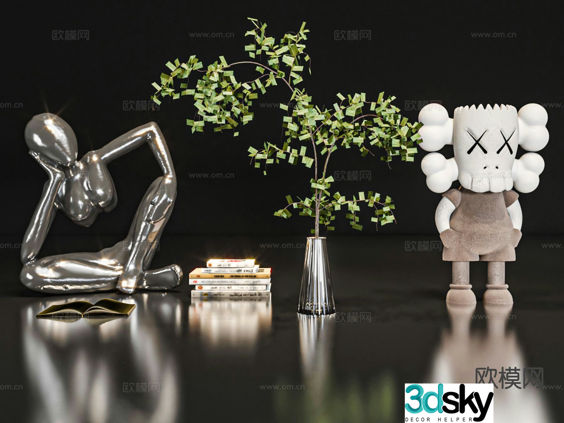 Modern decorations tableware trendy toys vases books 3D model