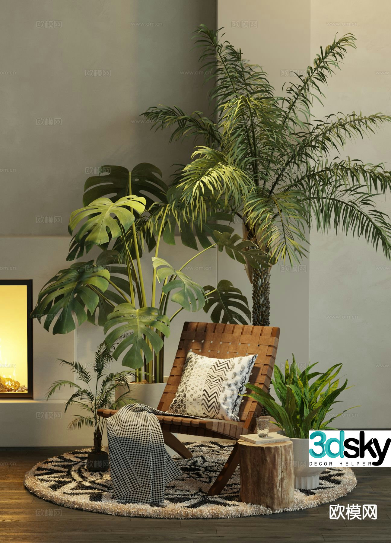 Modern chair leisure chair potted plant 3d model