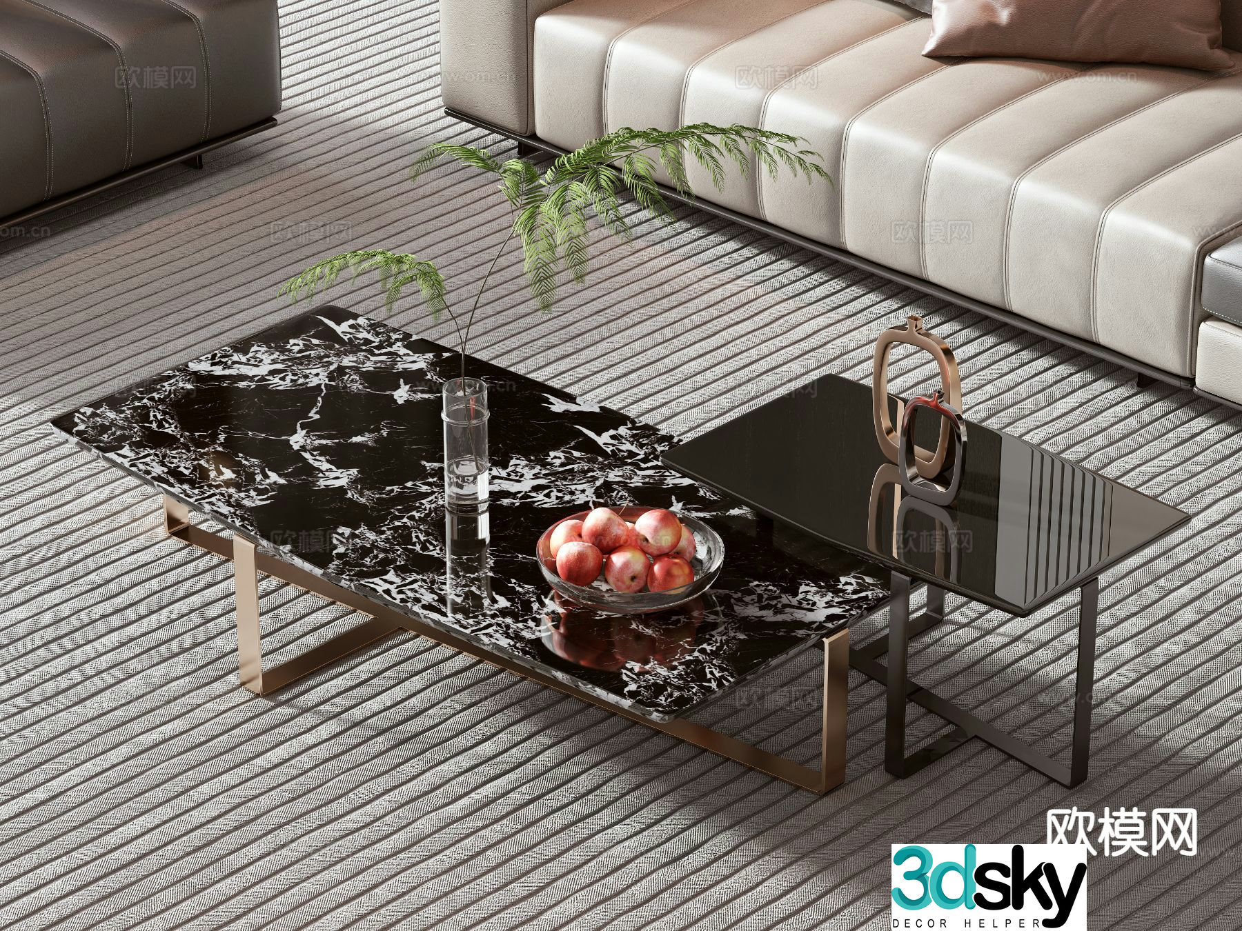 Modern double coffee table 3d model