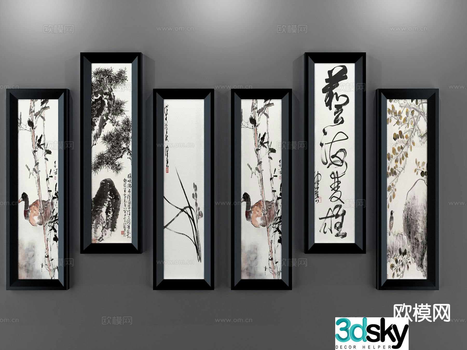 New Chinese style decorative painting ink painting 3D model