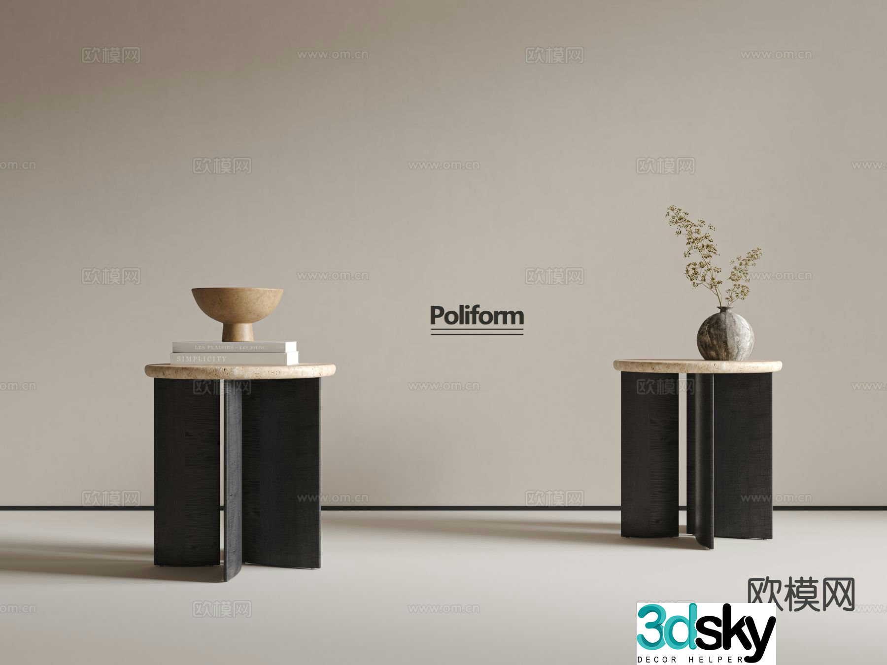 Wabi-sabi wind edge table corner table 3D model