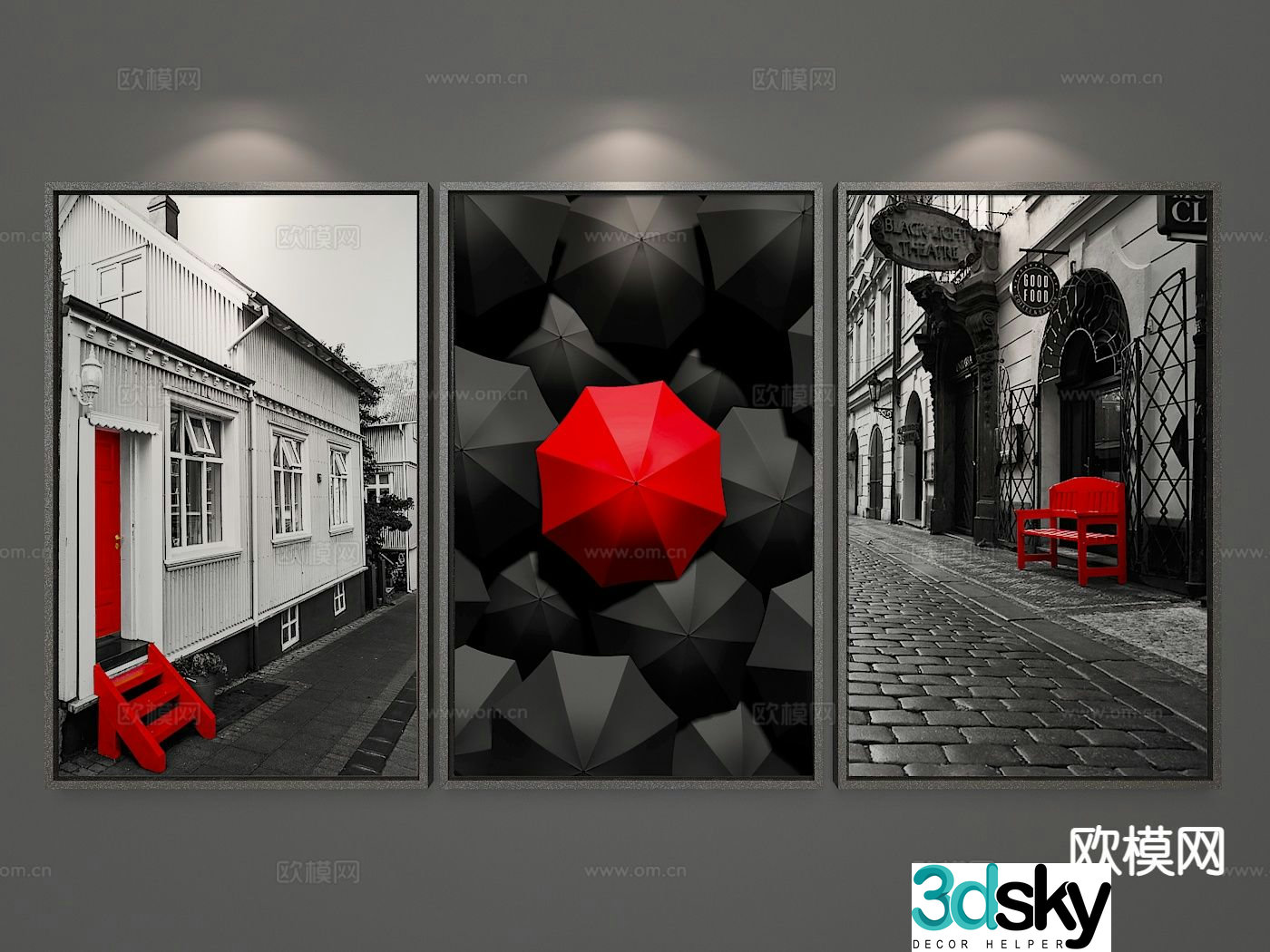 Nordic black and white painting decorative painting 3d model