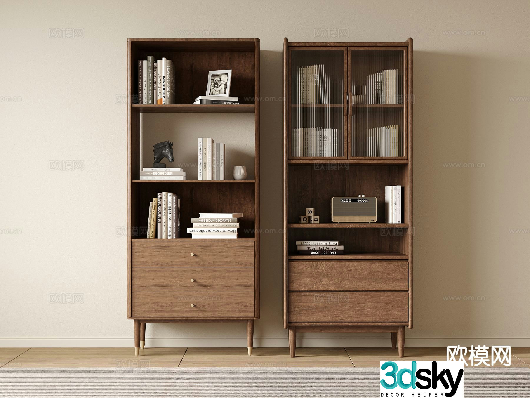 Medieval style bookcase storage cabinet 3D model