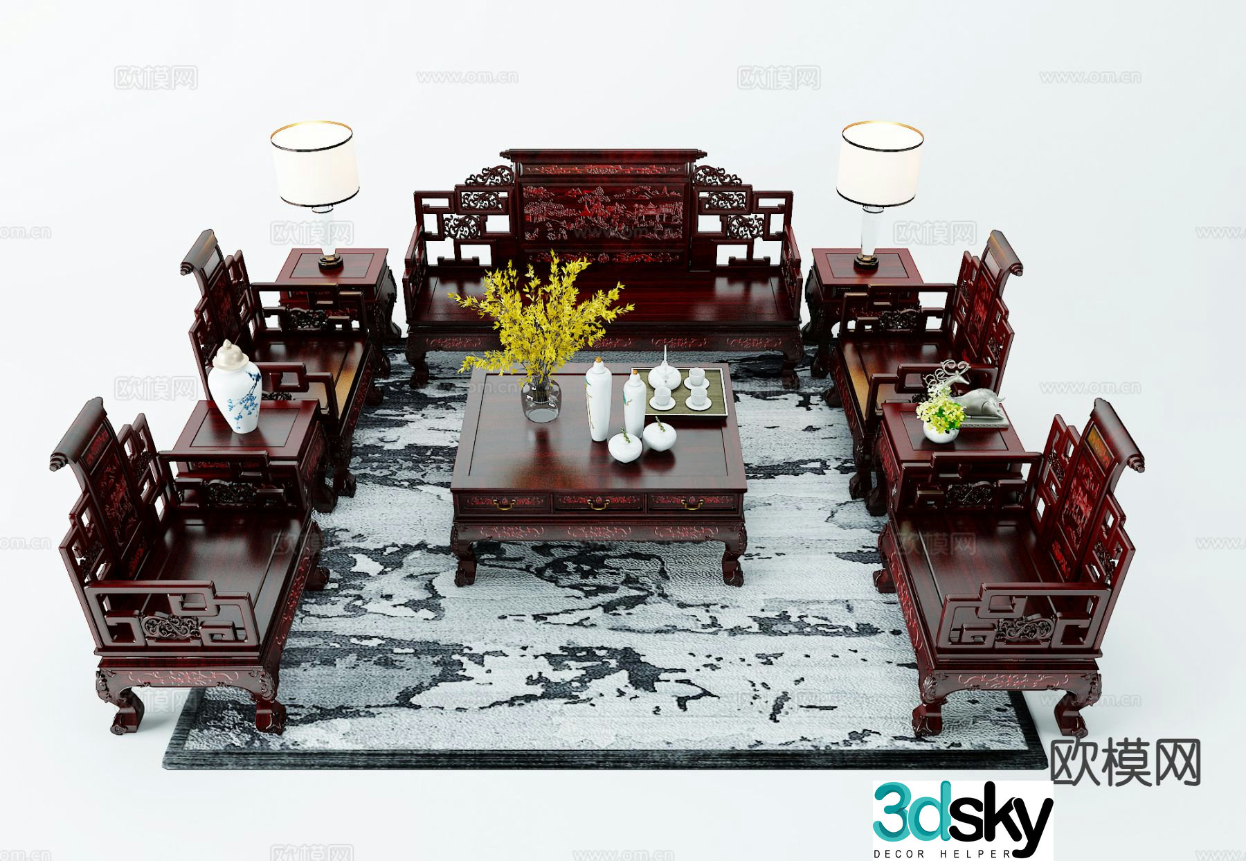 Chinese style modular sofa 3d model