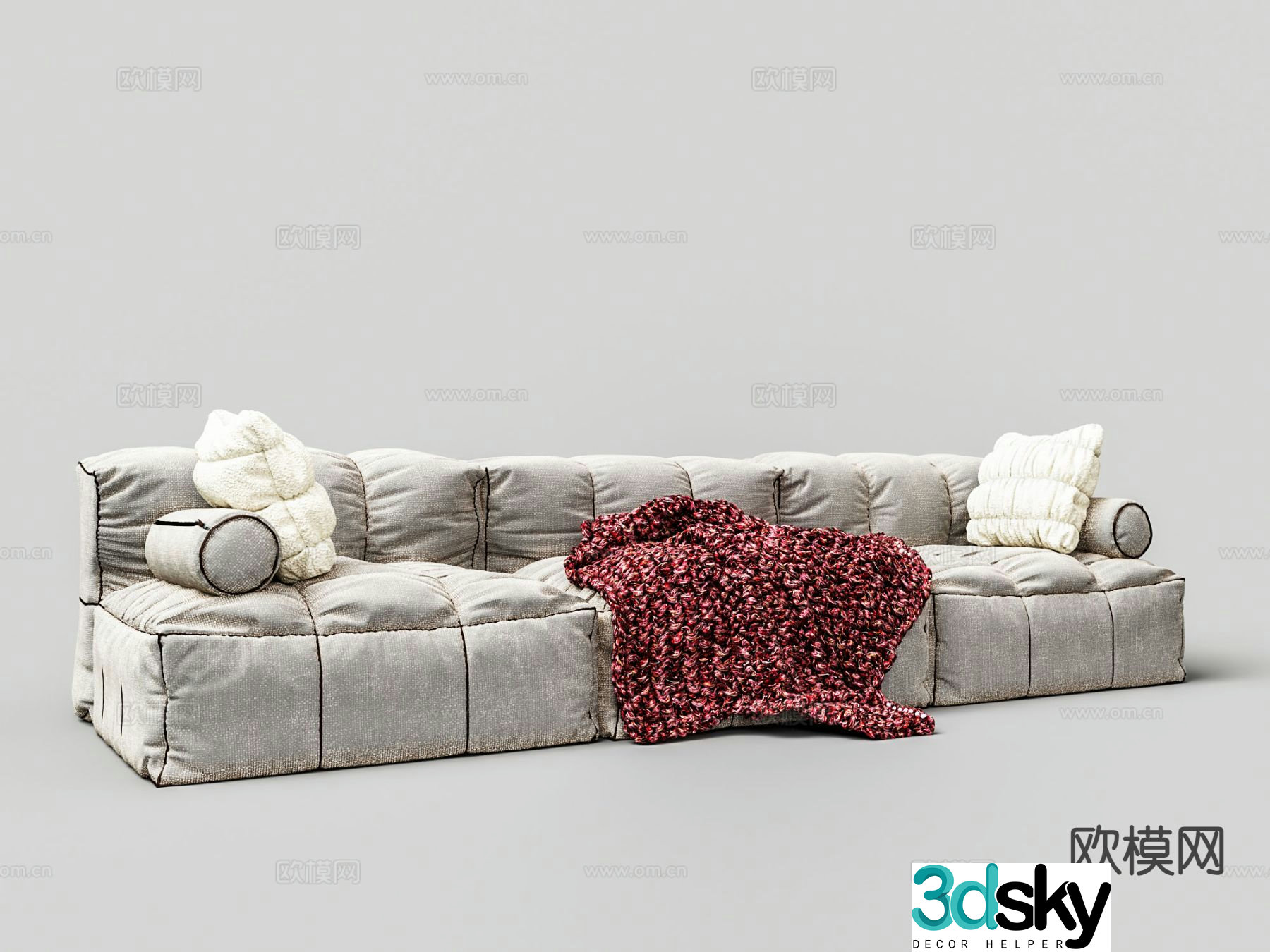 Modern linen sofa tofu block sofa upholstered sofa 3D model