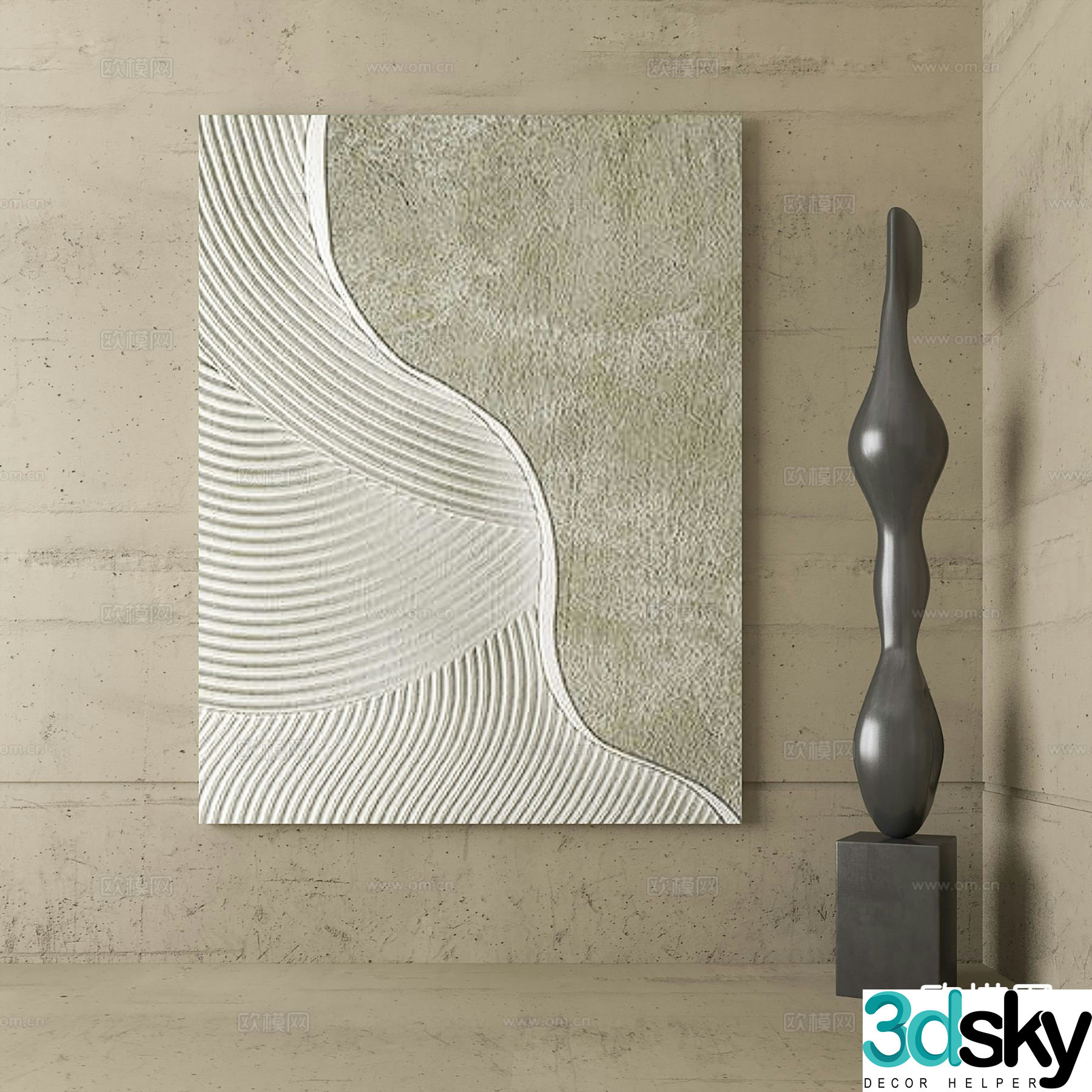 Wabi-sabi style texture painting decorative painting 3d model