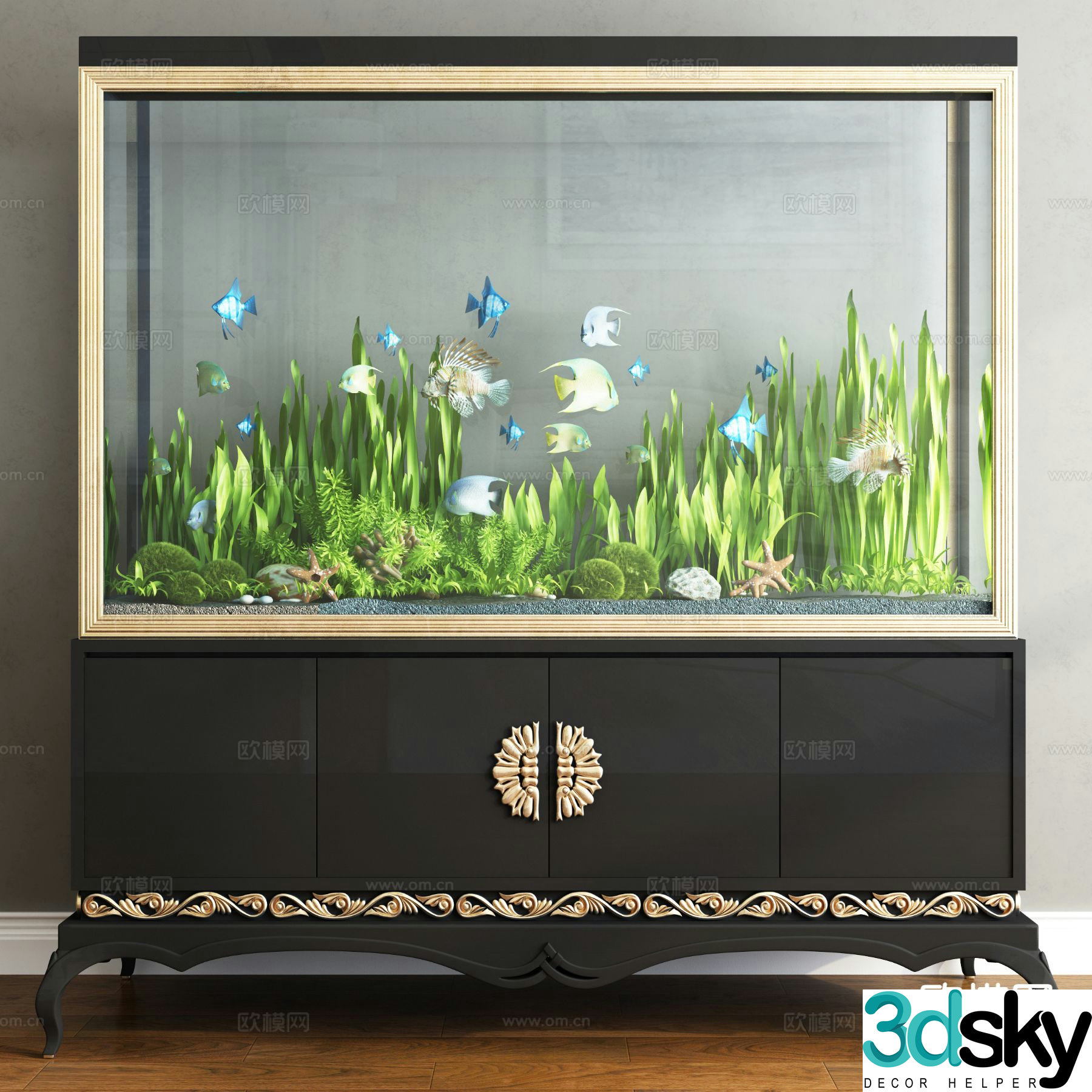 European aquarium fish tank goldfish 3d model