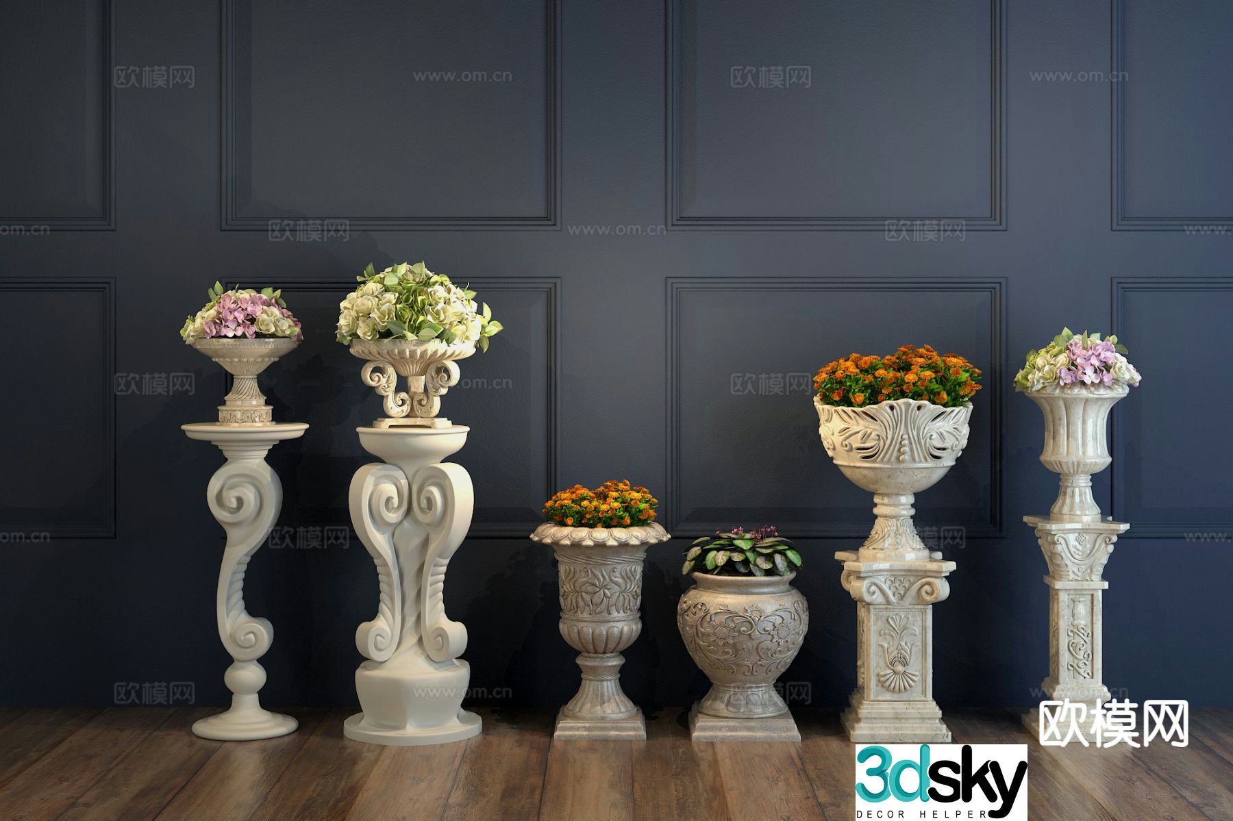 European carved vase vase flower flower flowers 3d model