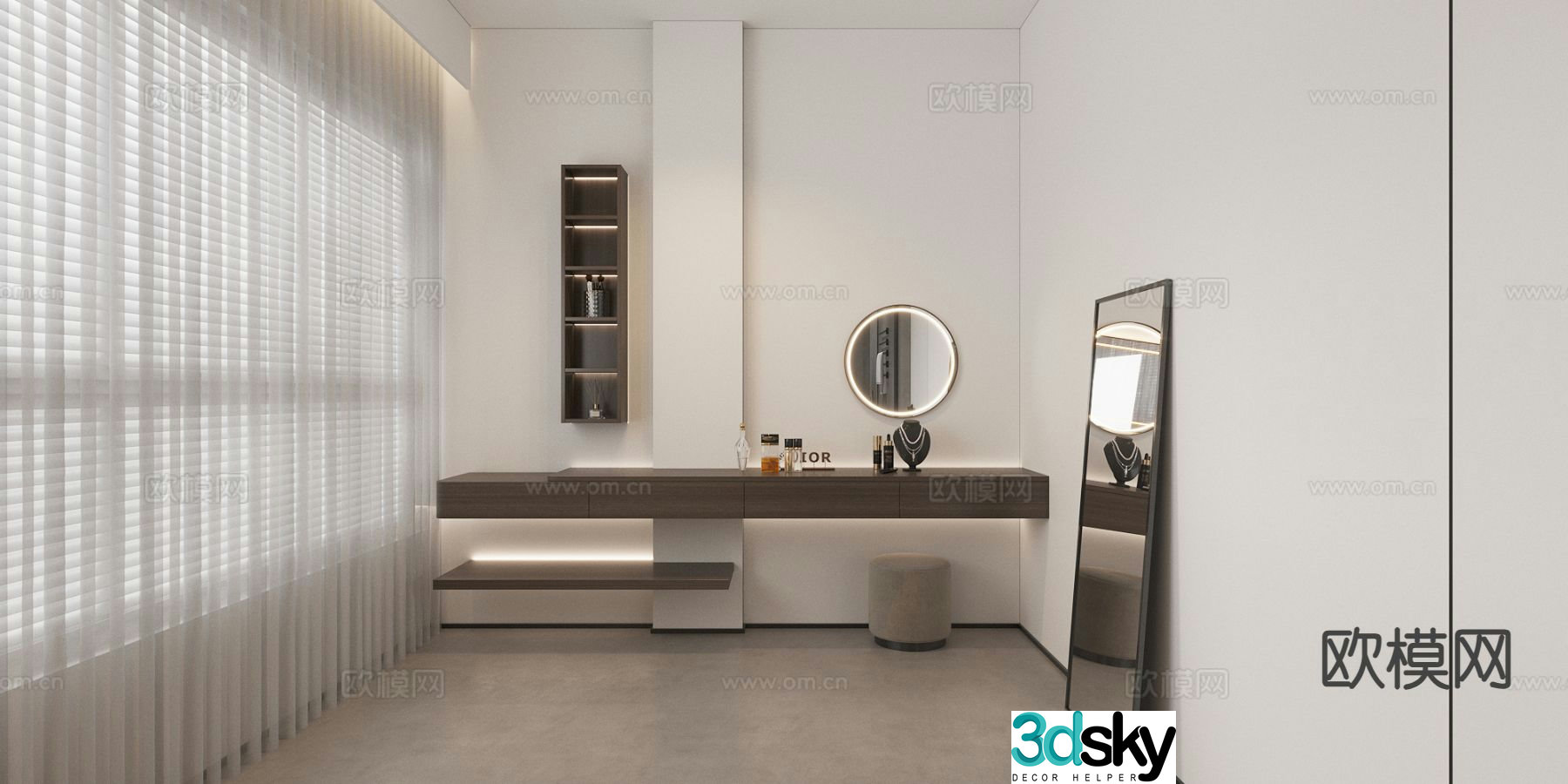 Modern built-in dressing table dressing table mirror 3d model