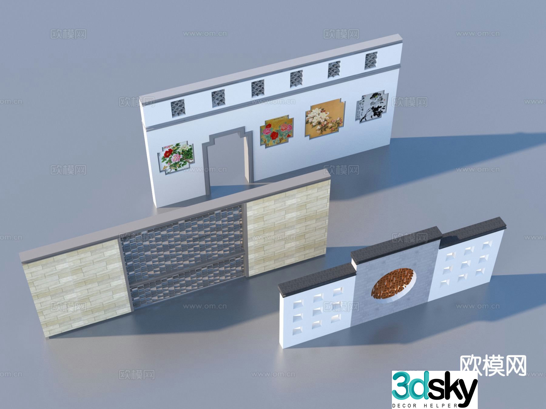 Chinese style fence landscape wall courtyard wall 3d model