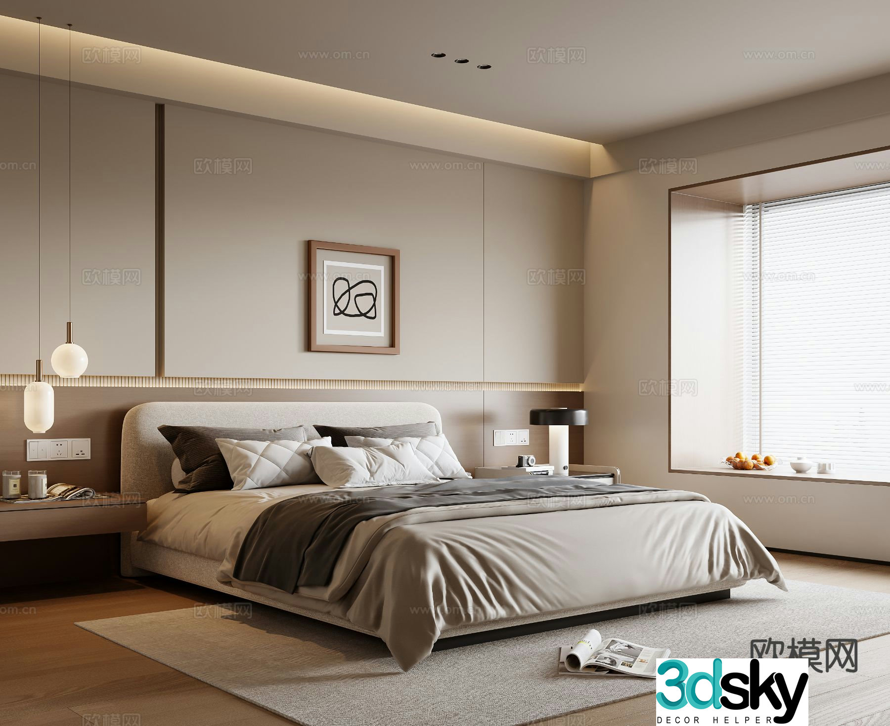 Modern minimalist bedroom master bedroom 3d model