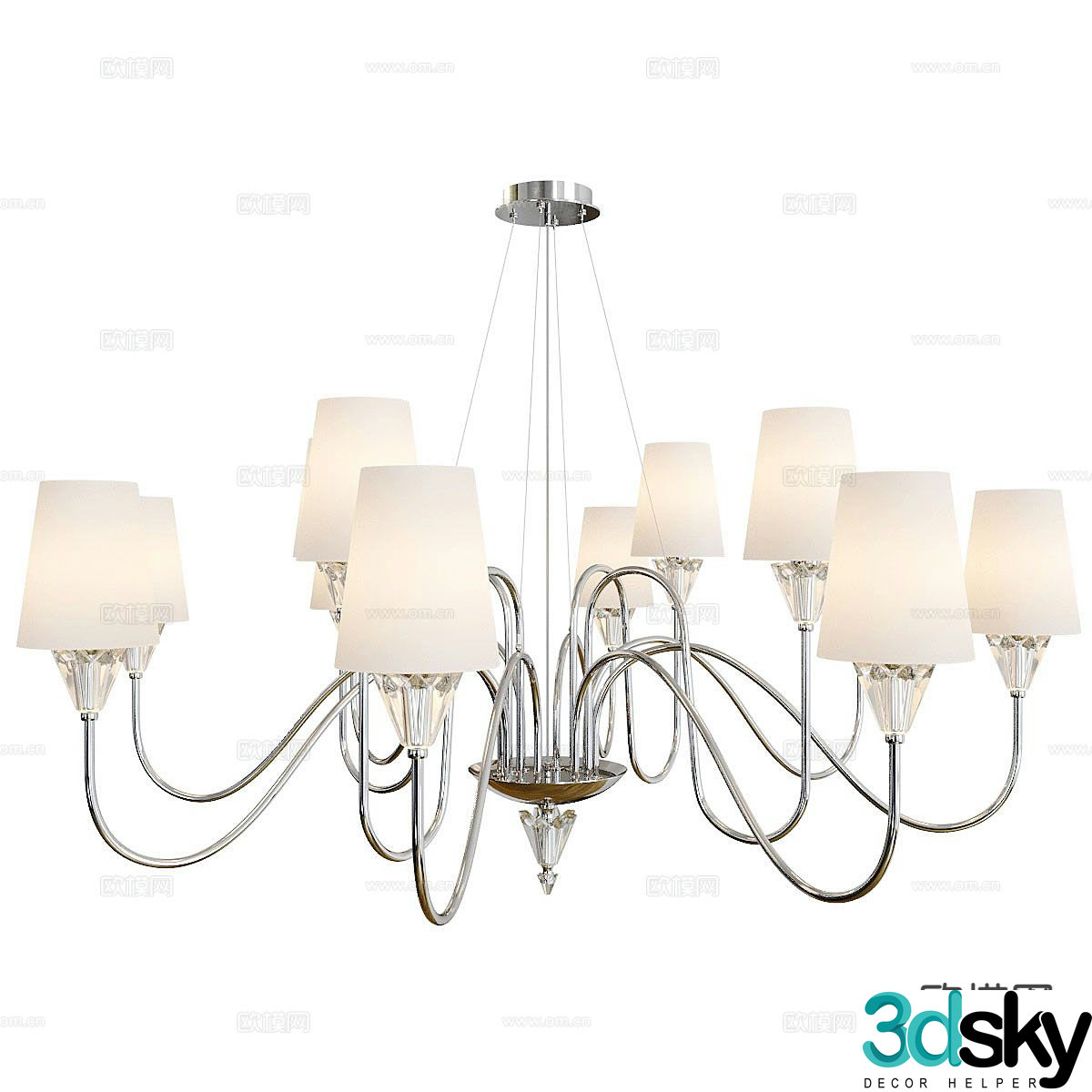 Simple European multi-head chandelier 3D model