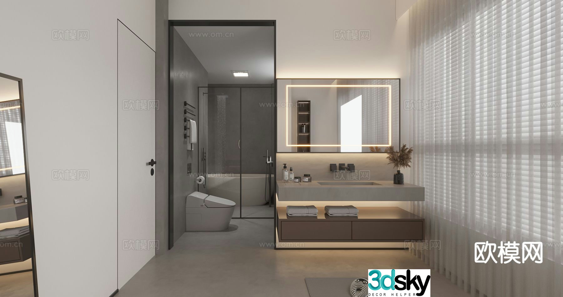 Modern bathroom bathroom wet and dry separation 3d model