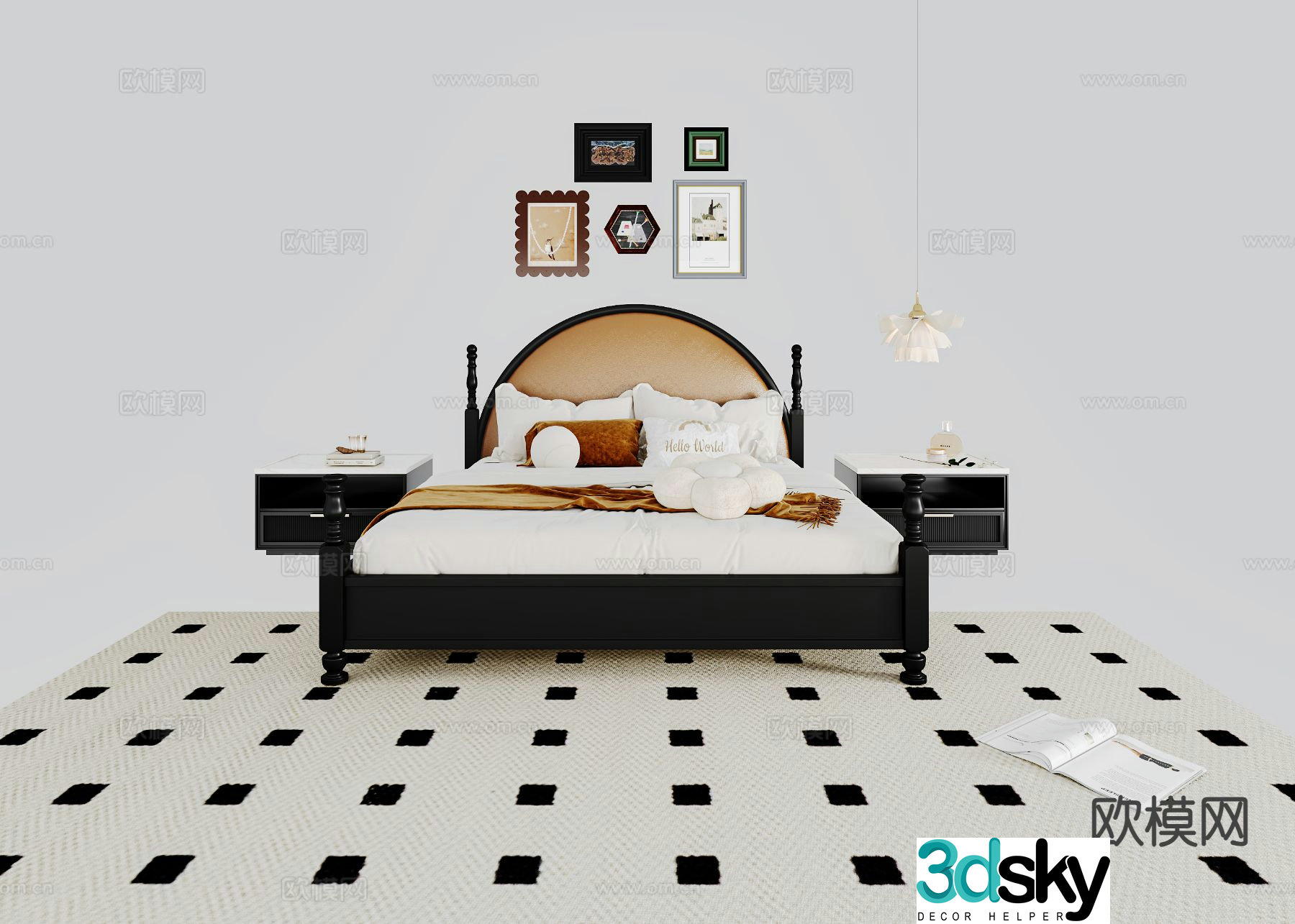 Medieval style retro bed double bed 3d model