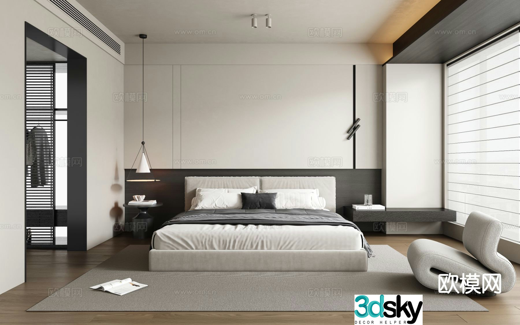 Advanced gray bedroom master bedroom minimalist bedroom 3d model