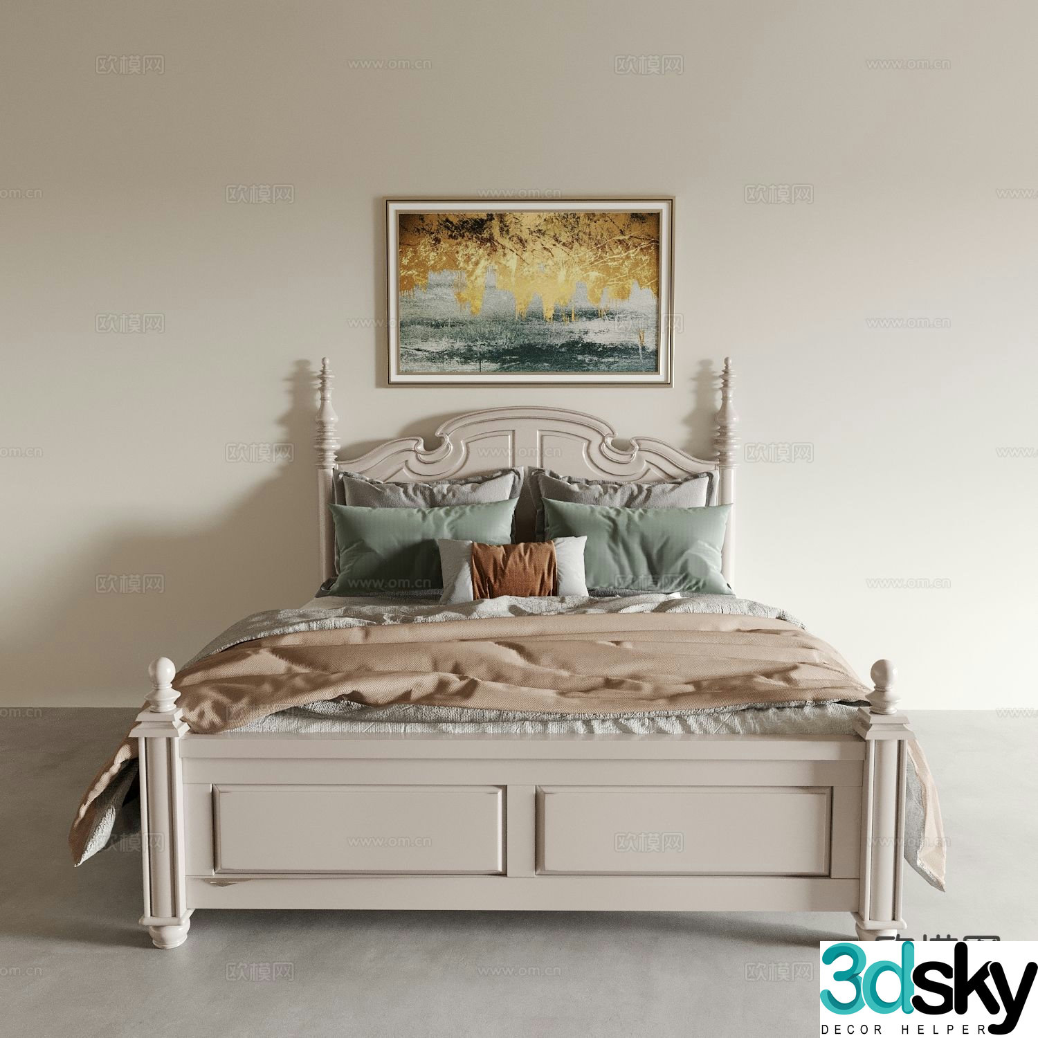 French double bed 3d model