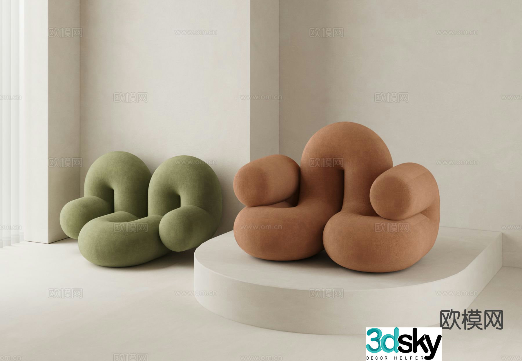 Cream style leisure sofa single sofa 3d model