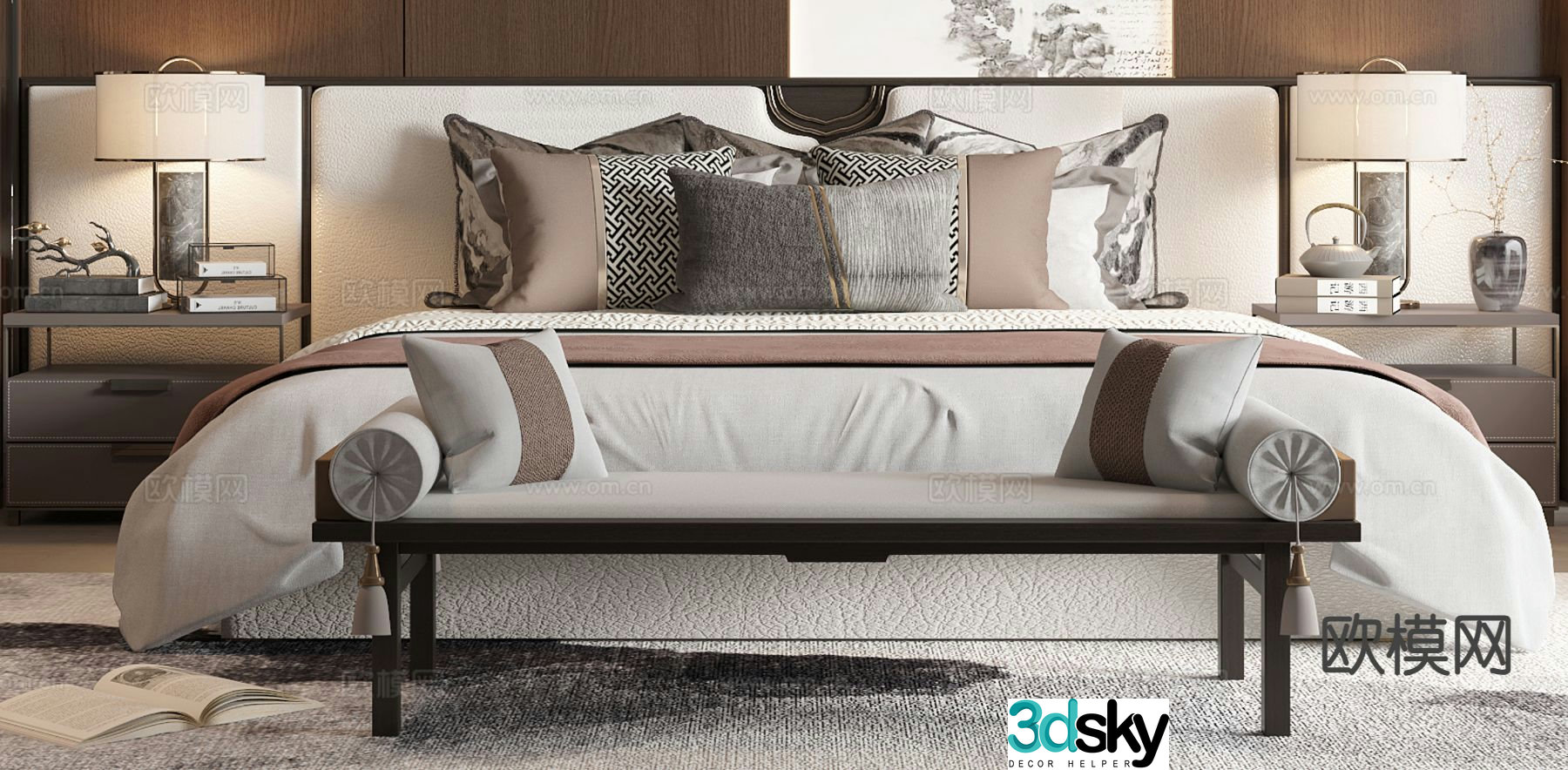 New Chinese style double bed 3d model
